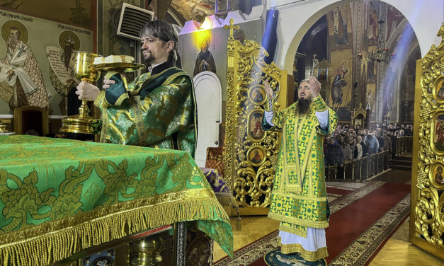 Божественная литургия в праздник Входа Господня в Иерусалим в Архангело-Михайловском кафедральном соборе г.Черкассы